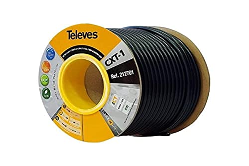 Televes 212701, Cable Coaxial Acero-Cobre CXT1, Negro, PVC (Bobina Madera 100 m)