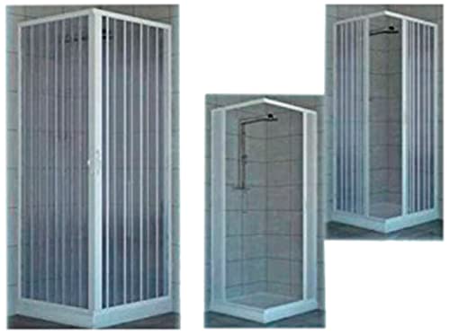 Mampara de ducha de dos puertas con cierre de Ã¡ngulo de 90Âº Producto de PVC no tÃ³xico autoextinguible. Se puede reducir en tamaÃ±o mediante el corte del carril. Color blanco.
