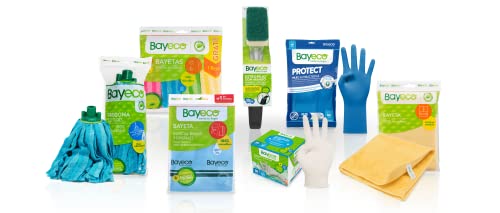 Bayeco - Pack de Limpieza para principiantes - Incluye: recambio fregona, distintos tipos de bayetas, guantes, estropajo con mango- Pack completo de limpieza