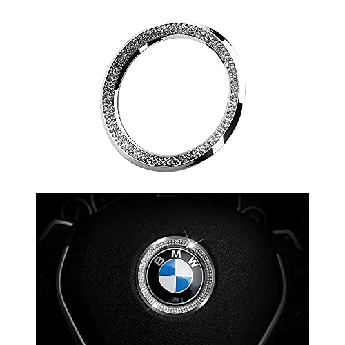 BLINGOOSE Para BMW Accesorios Volante Emblema Pegatinas BMW 3 5 6er X1 X2 X3 X4 X5 M2 M3 M6 Brillo Coche DecoraciÃ³n Diamantes Plata 1 unidad