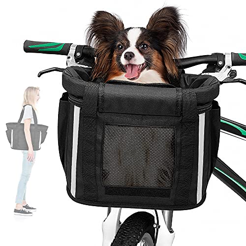 ANZOME Cesta de bicicleta delantera para perro extraíble para bicicleta de montaña con cinturón de seguridad