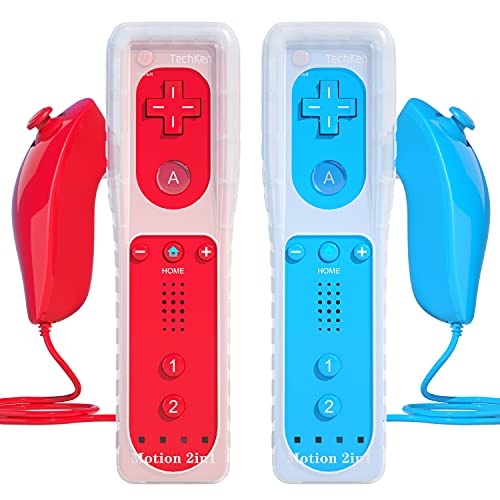 TechKen Pack de 2 Mandos para Wii con MuÃ±equera,Wii Mando a Distancia Remote Controller para Wii con Motion Plus y Nunchuk